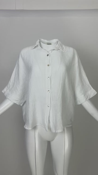 Дамска бяла ленена риза със свободна кройка – Pure Linen