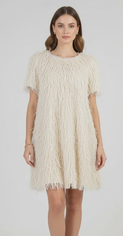 Дамска къса парти рокля с ресни – Disco Ivory
