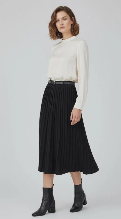 Плетена плисирана пола с колан - Noir Pleat
