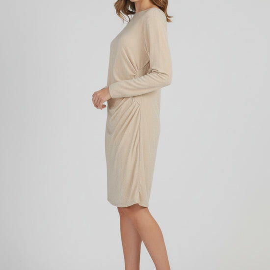 Бляскава рокля в цвят шампанско с набор - Champagne Drape-рокли-6Sense