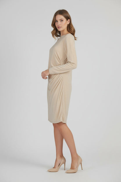 Бляскава рокля в цвят шампанско с набор - Champagne Drape-рокли-6Sense