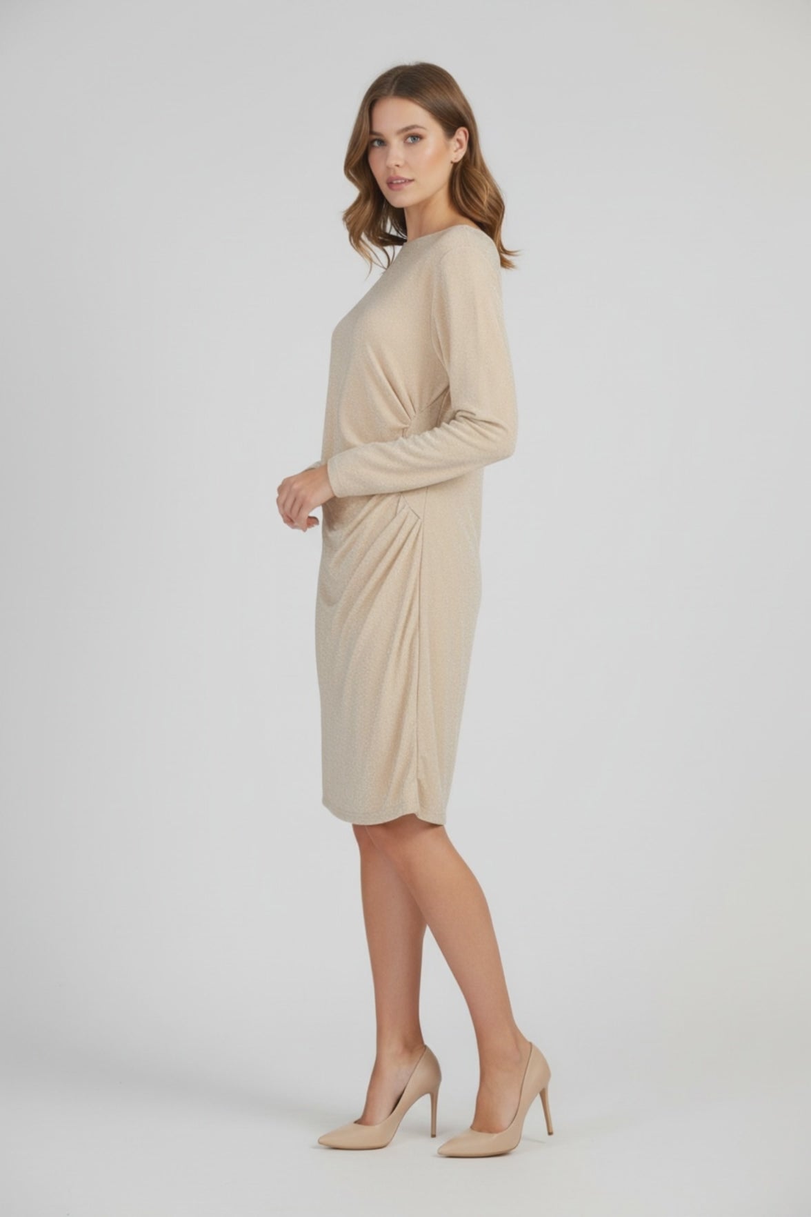 Бляскава рокля в цвят шампанско с набор - Champagne Drape-рокли-6Sense