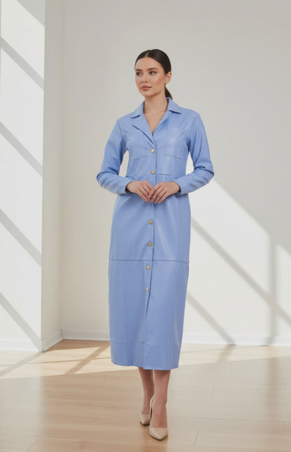 Дамска риза-рокля от еко кожа - Skyline Blue