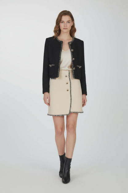 Бежова мини пола с декоративни копчета - "Chanelé Beige"