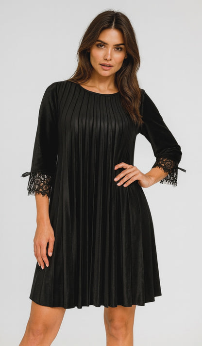 Черна плисирана кадифена рокля с дантела – Midnight Dream