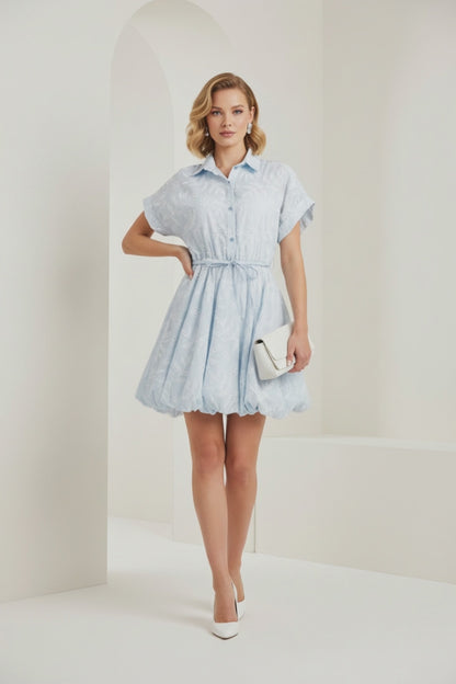 Рокля балон с рязана бродерия и колан – Sky Lace