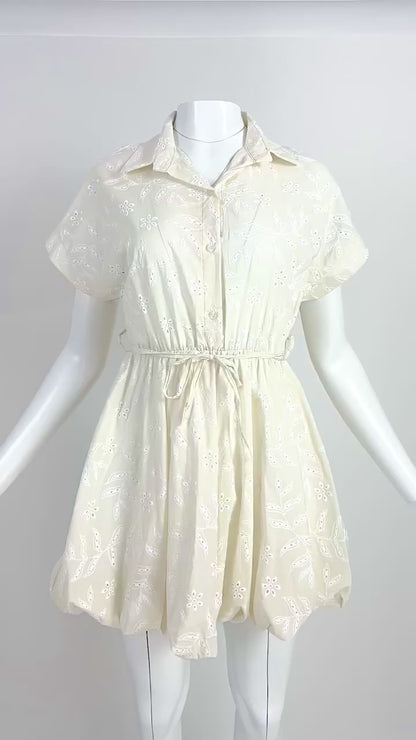 Дамска екрю рокля с бродерия и колан – Ivory Lace