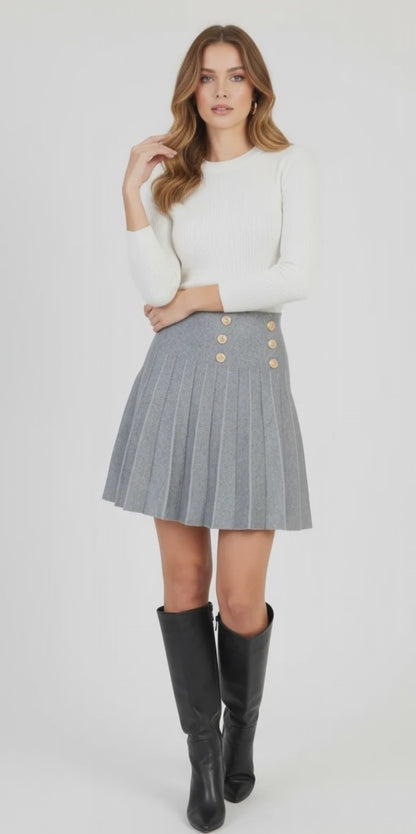 Плисирана пола с декоративни златни копчета - Soft Pleats