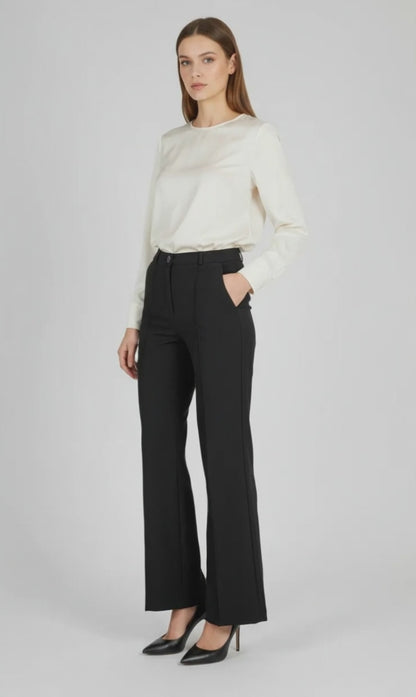 Черен дамски палацо панталон с широк крачол – Black Tailored Palazzo