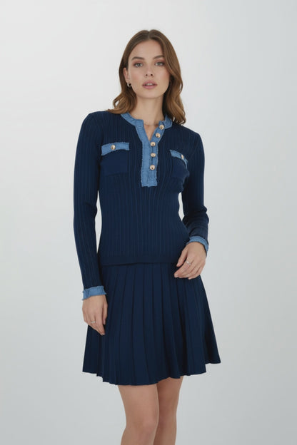 Дамски плетен комплект Marine Classé - рипс с деним акцент