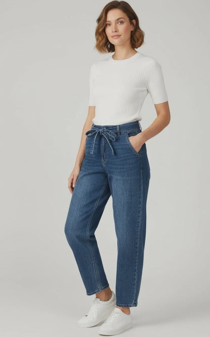 Дамски дънки с висока талия и колан - Urban Tie Jeans