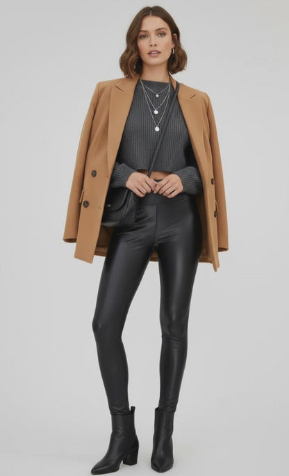 Дамски клин от еко кожа с висока талия - LeatherFlex