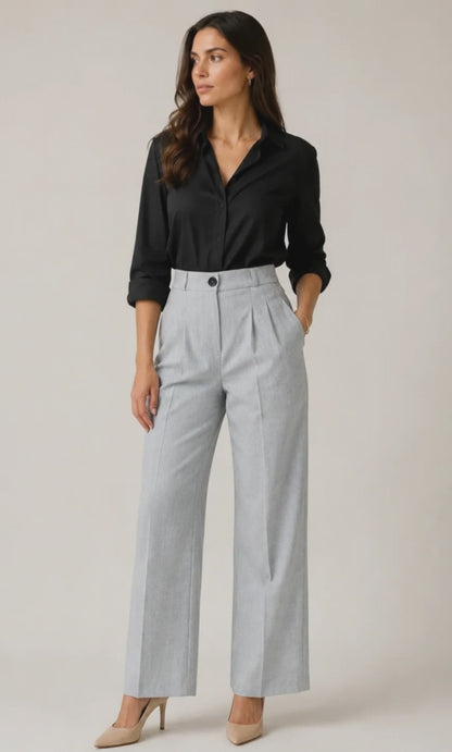 Дамски светлосив чино панталон с висока талия – Soft Grey Chino