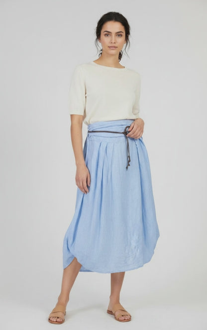 Светлосиня ленена пола с регулируема форма – Sky Linen Flow