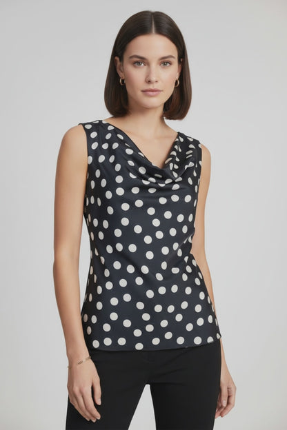 Сатенен дамски потник с гръцко деколте и принт на точки – Dotty