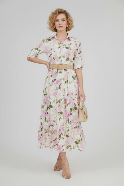Дълга рокля тип риза с флорален принт - Blossom Garden