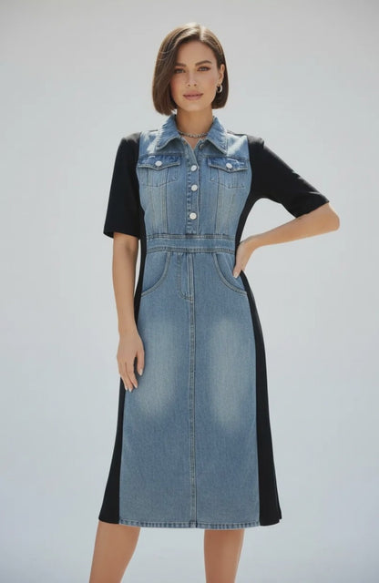 Дънкова рокля с еластични панели - Denim Lux