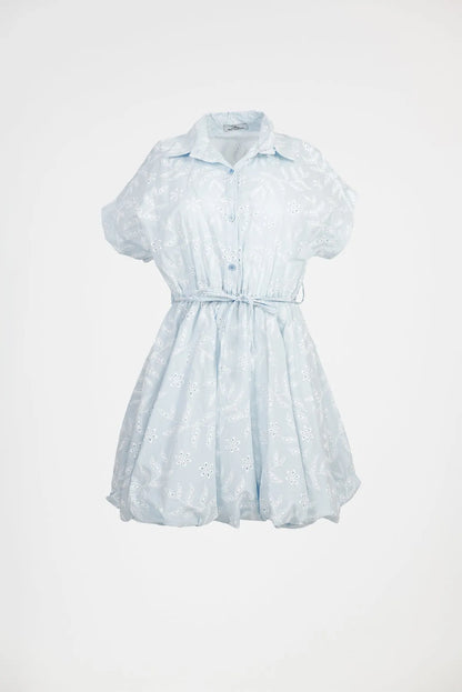 Рокля балон с рязана бродерия и колан – Sky Lace-рокли-6Sense