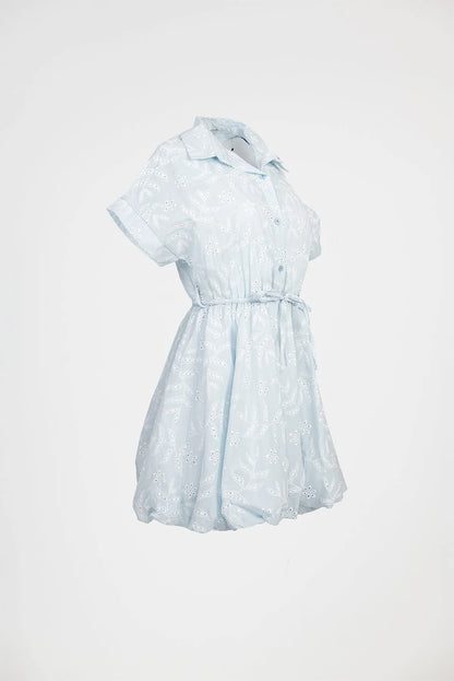 Рокля балон с рязана бродерия и колан – Sky Lace-рокли-6Sense