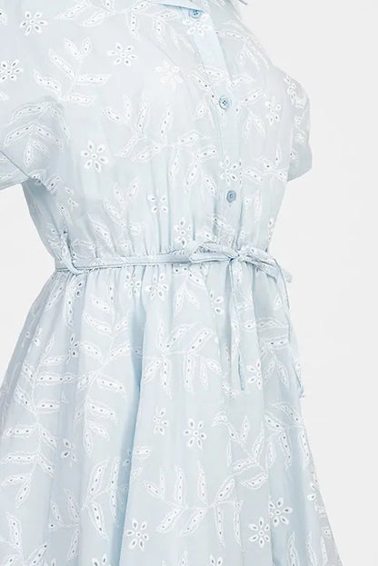 Рокля балон с рязана бродерия и колан – Sky Lace-рокли-6Sense
