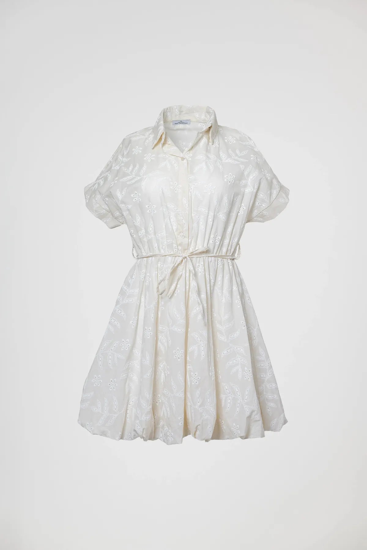 Рокля балон с рязана бродерия в екрю с колан – Ivory Lace-рокли-6Sense