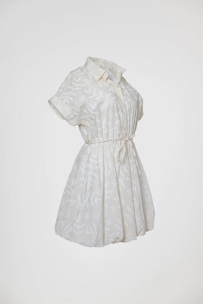 Рокля балон с рязана бродерия в екрю с колан – Ivory Lace-рокли-6Sense