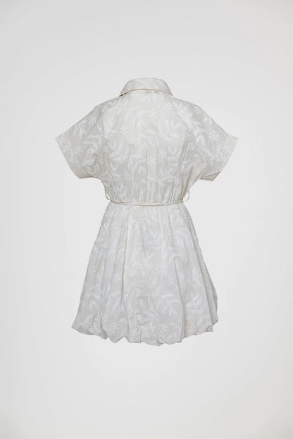 Рокля балон с рязана бродерия в екрю с колан – Ivory Lace-рокли-6Sense