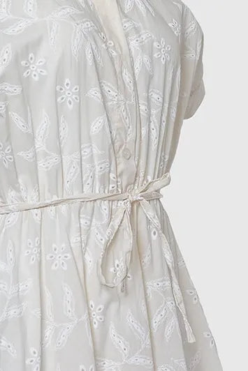 Рокля балон с рязана бродерия в екрю с колан – Ivory Lace-рокли-6Sense