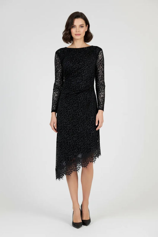 Рокля – черно леопардово кадифе с дантелeн финал - Wild Leopard Lace-рокли-6Sense