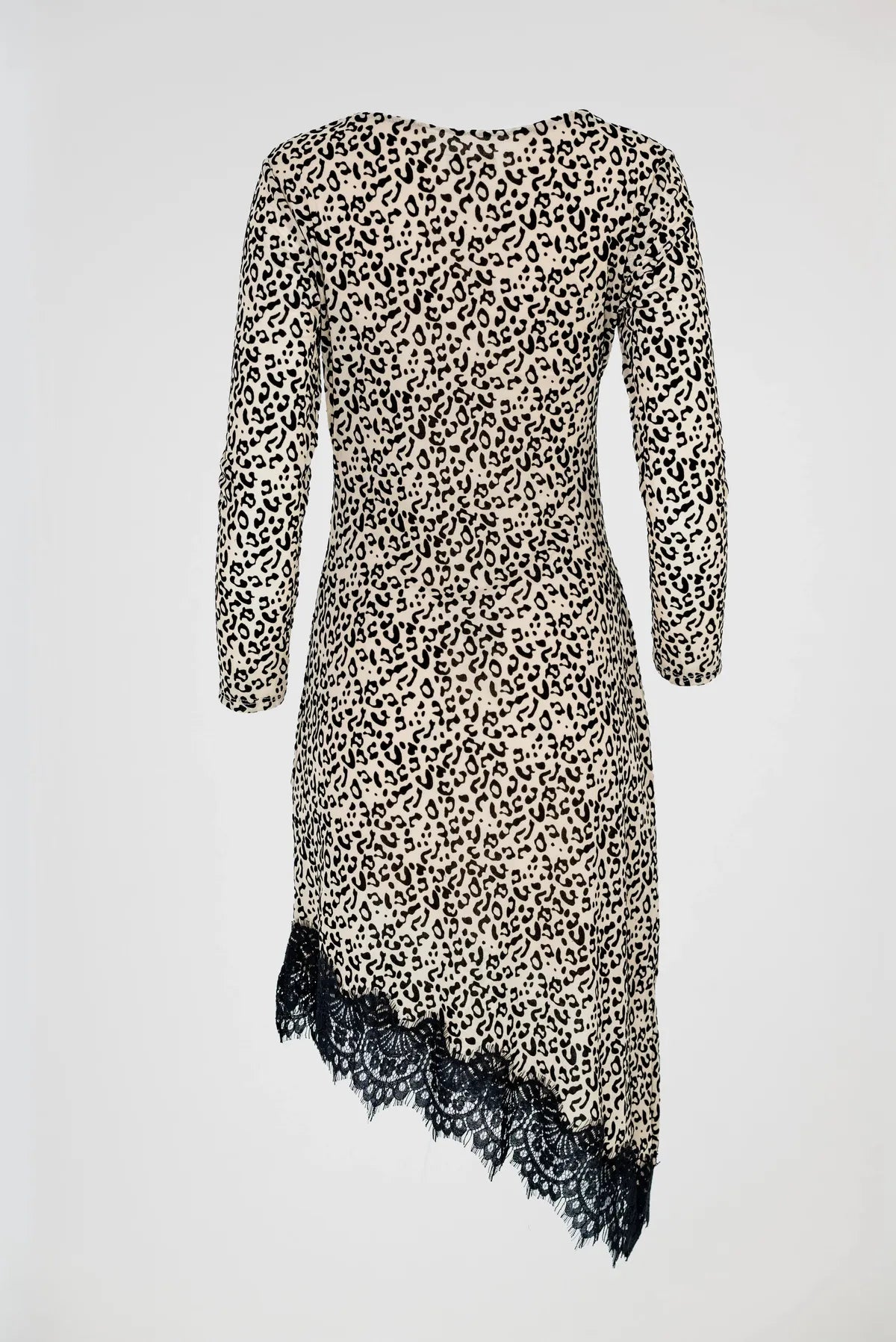 Рокля с леопардов принт и асиметричен дантелен подгъв - Leopard Noir
