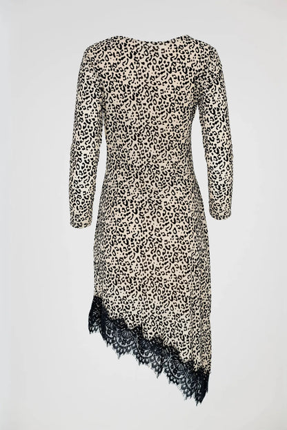 Рокля с леопардов принт и асиметричен дантелен подгъв - Leopard Noir