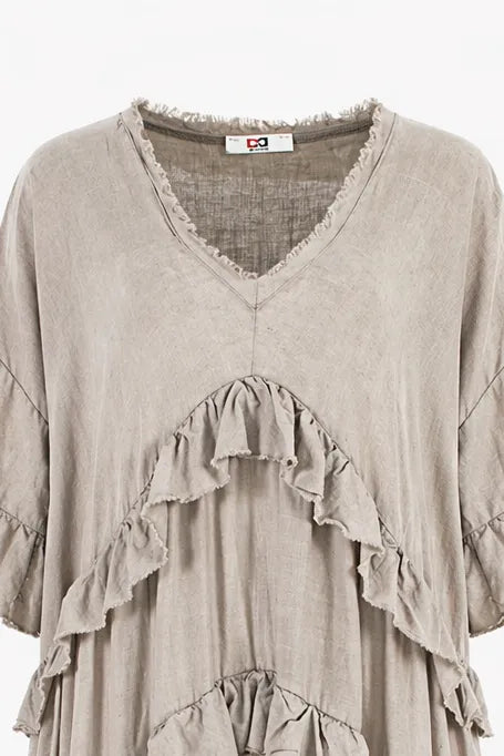 Рокля с волани от лен и памук Plus size – Ruffle Nomad-рокли-6Sense