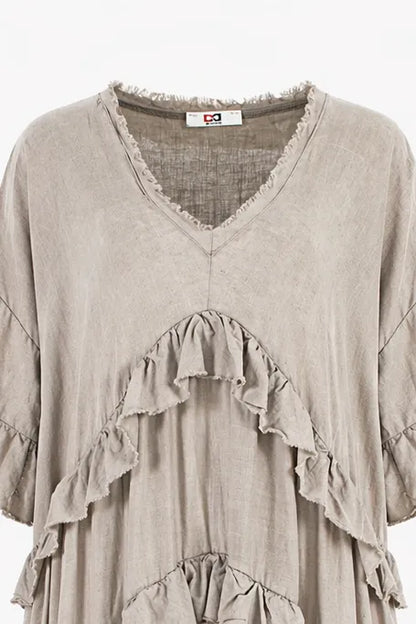 Рокля с волани от лен и памук Plus size – Ruffle Nomad-рокли-6Sense