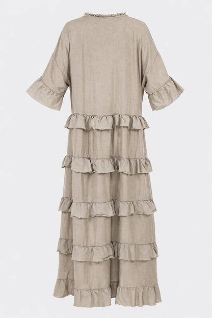 Рокля с волани от лен и памук Plus size – Ruffle Nomad-рокли-6Sense