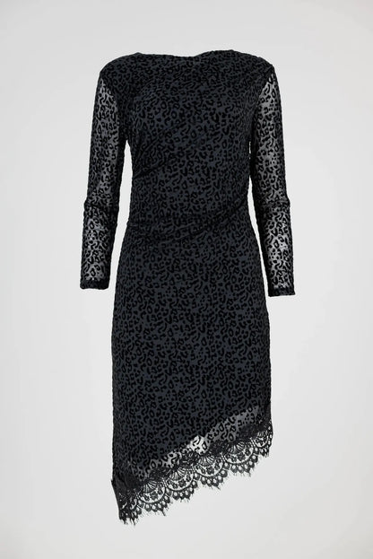 Рокля в черно леопардово кадифе с дантелeн финал - Wild Leopard Lace-рокли-6Sense