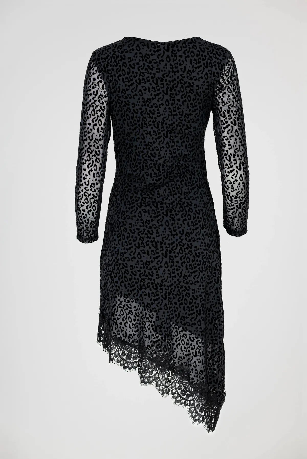 Рокля в черно леопардово кадифе с дантелeн финал - Wild Leopard Lace-рокли-6Sense