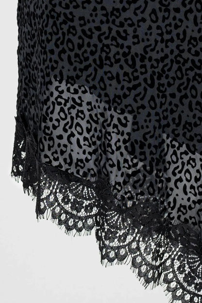 Рокля в черно леопардово кадифе с дантелeн финал - Wild Leopard Lace-рокли-6Sense