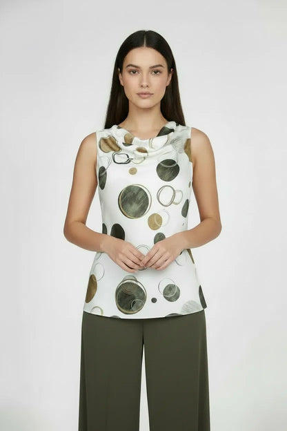 Сатенен потник с гръцко деколте на точки – Olive Circles-топове-6Sense
