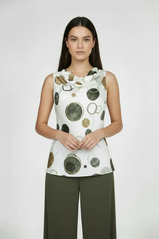 Сатенен потник с гръцко деколте на точки – Olive Circles-топове-6Sense
