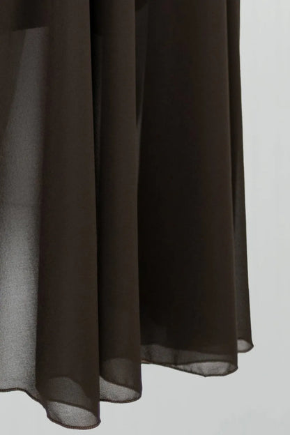 Шифонена кафява рокля с лека подплата - Cocoa Air-рокли-6Sense