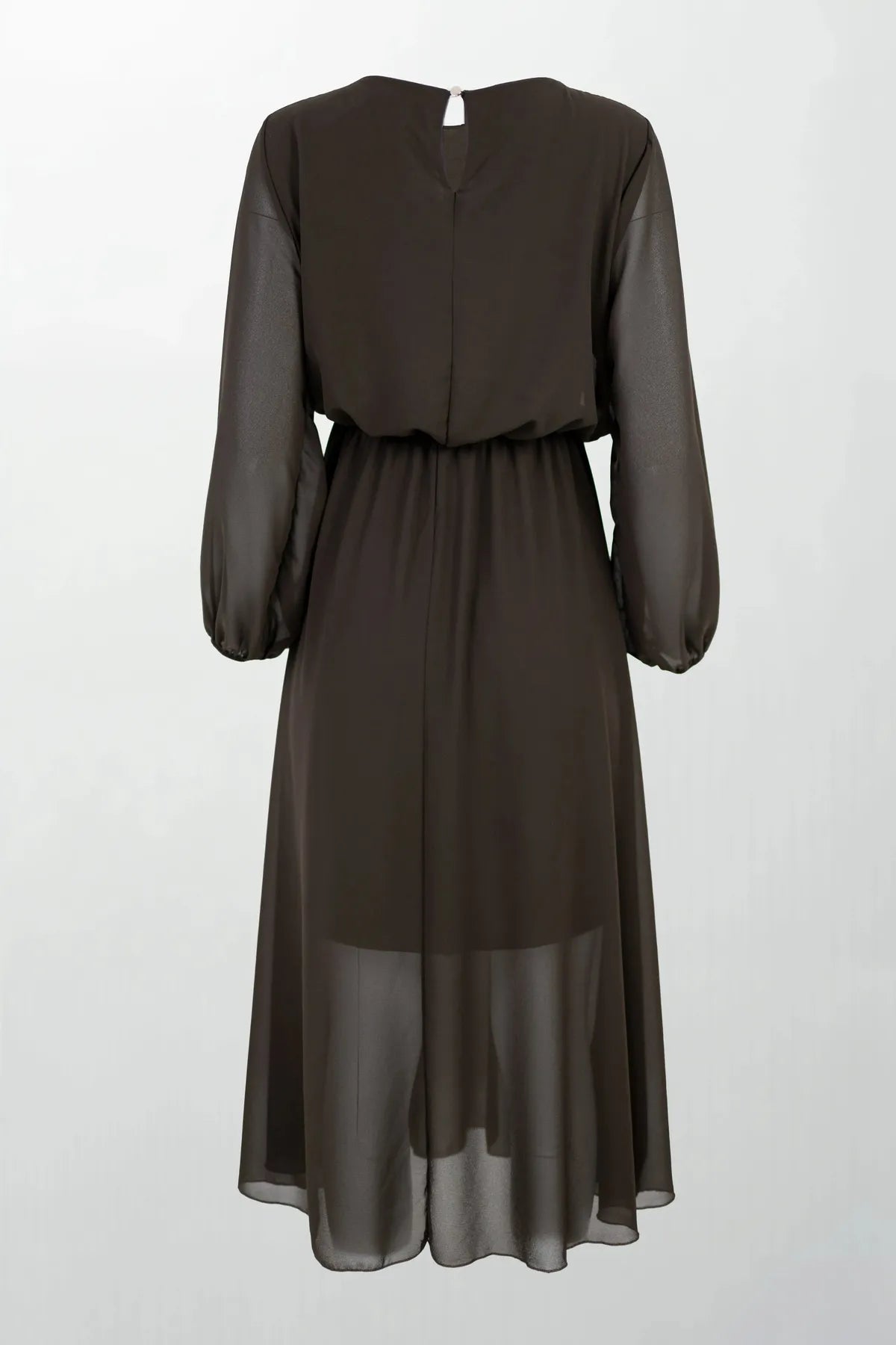 Шифонена кафява рокля с лека подплата - Cocoa Air-рокли-6Sense