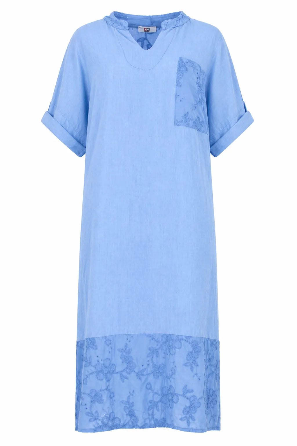 Синя ленена рокля с бродерия - Plus size – Olivia-рокли-6Sense