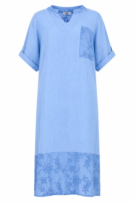 Синя ленена рокля с бродерия - Plus size – Olivia-рокли-6Sense
