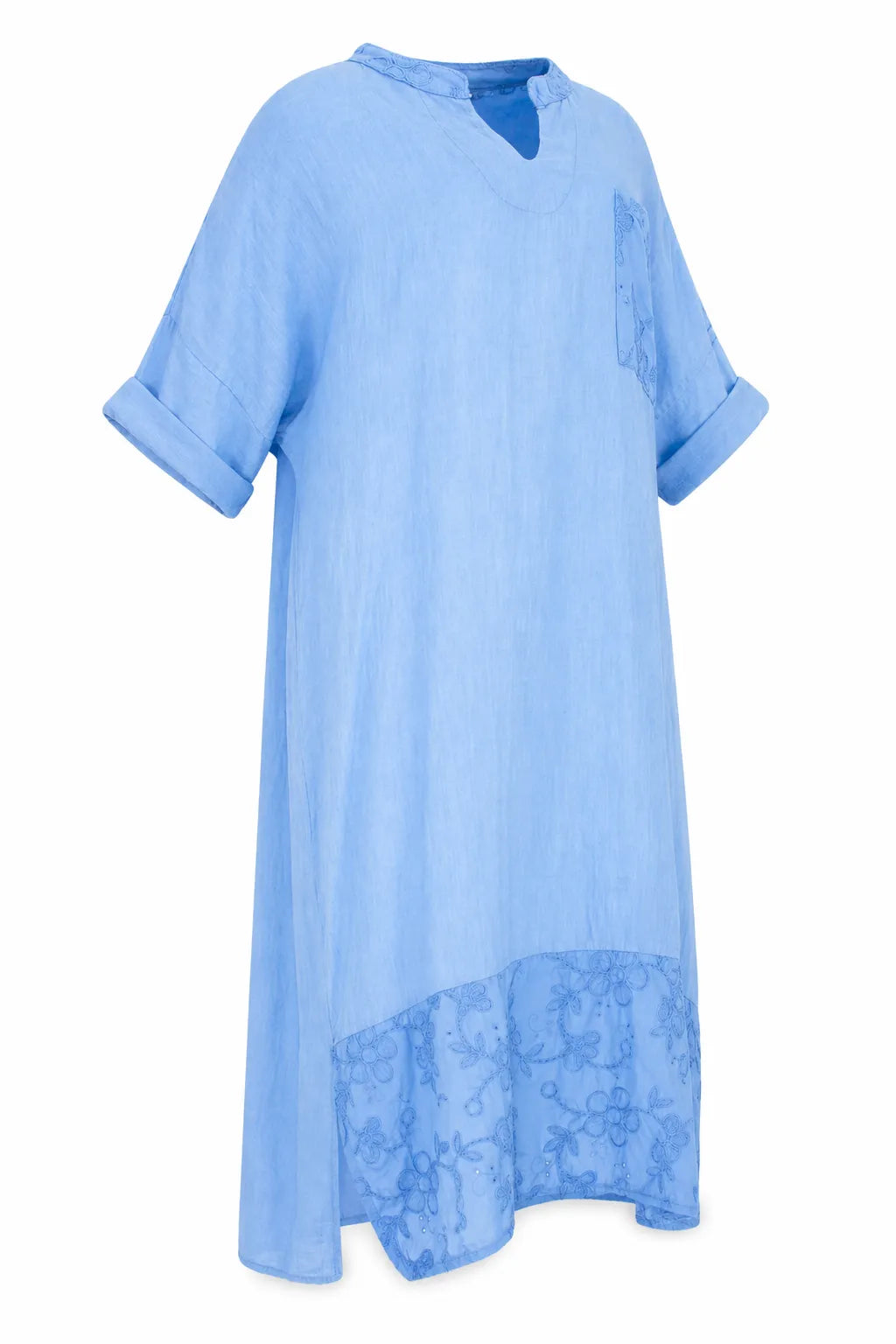 Синя ленена рокля с бродерия - Plus size – Olivia-рокли-6Sense