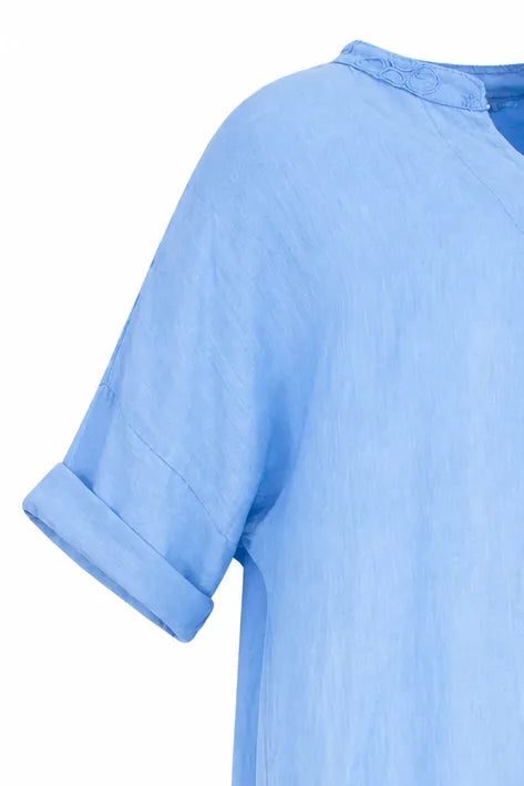 Синя ленена рокля с бродерия - Plus size – Olivia-рокли-6Sense