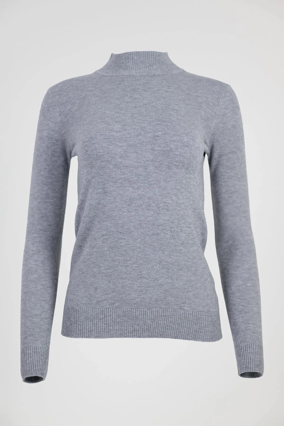 Сива блуза от фино плетиво с полу-поло - Soft Mock-блузи-6Sense