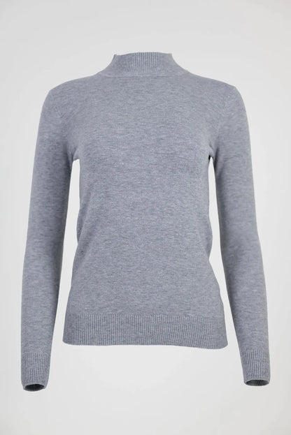 Сива блуза от фино плетиво с полу-поло - Soft Mock-блузи-6Sense