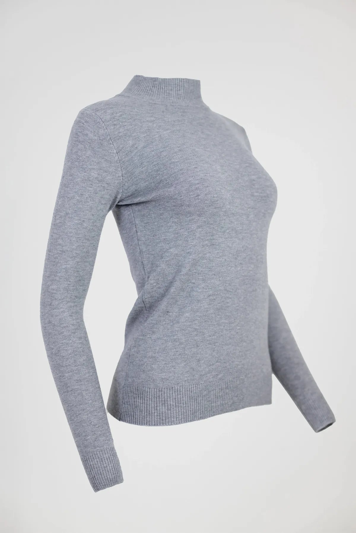 Сива блуза от фино плетиво с полу-поло - Soft Mock-блузи-6Sense