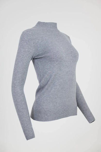 Сива блуза от фино плетиво с полу-поло - Soft Mock-блузи-6Sense