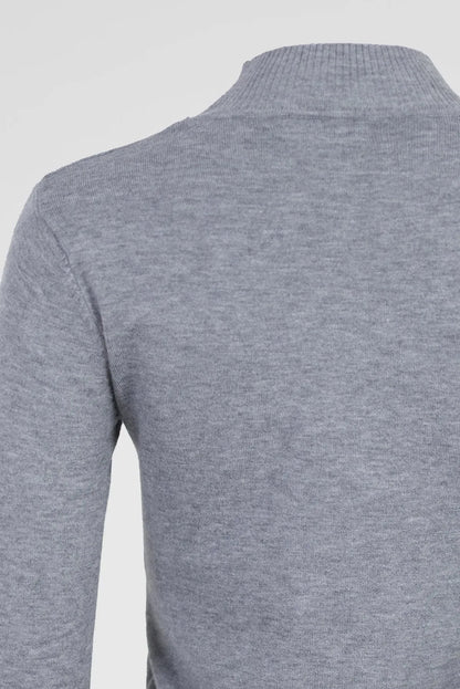 Сива блуза от фино плетиво с полу-поло - Soft Mock-блузи-6Sense